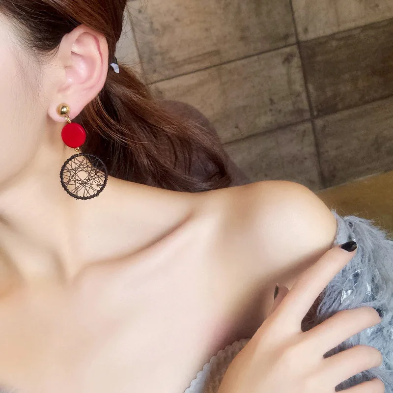 New Exaggerated Big Circle Earrings Female Temperament Personality Wild Circle Ring Pendant Earrings Long Paragraph Many Colour