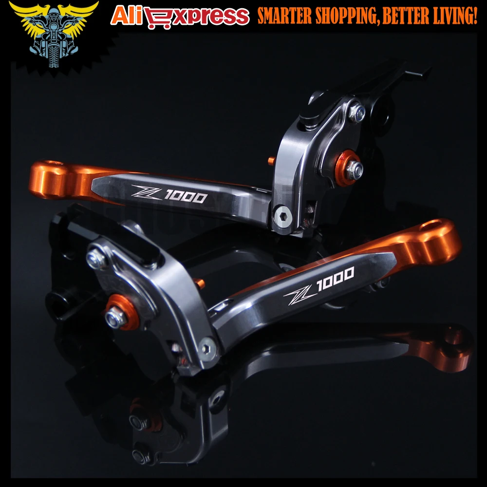 Orange+Titanium Folding CNC Motorcycle Brake Clutch Levers For kawasaki Z1000 2007 2008 2009 2010 2011 2012 2013 2014 2015 2016