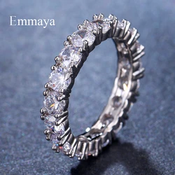 Emmaya White Blue Green Red Zircon Fashion Design Ring Round Silver Color AAA Zircon Finger Rings For Women Jewelry Party Gift