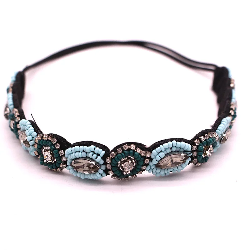 Metting Joura Vintage Bohemian Ethnic Beads Handmade Headband Party Bohemian Rhinestone Elastic Hair Band Hair Accessory