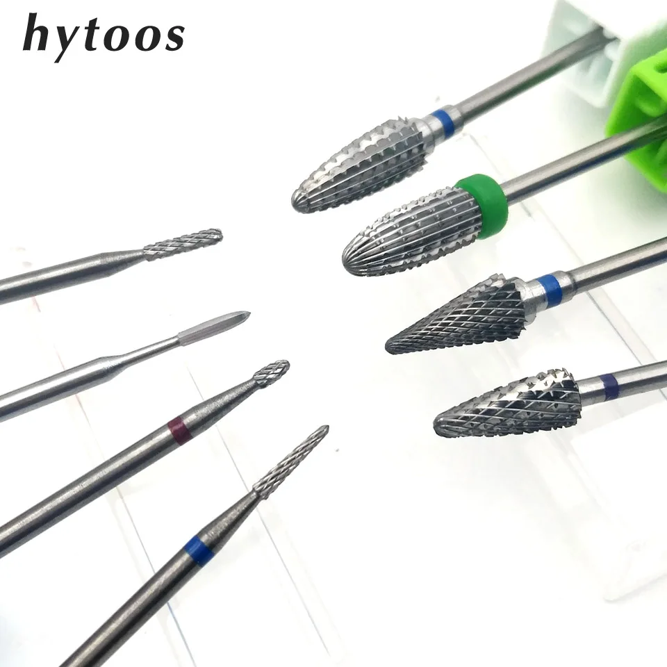 HYTOOS 1PCS Wolfraamcarbide Burr Nail Boor 3/32 "Bits Voor Manicure Boor Accessoires Frees Nail art Gereedschap