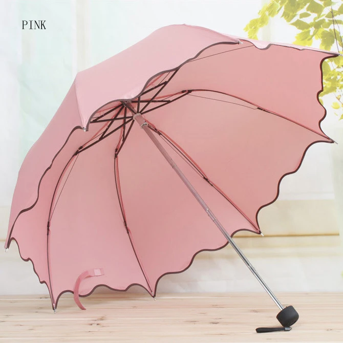 Flouncing Three Folding Non-automatic Lotus Leaves Wave Cute Princess Dome Parasol Sun Rain Women Lady Female Adults Umbrella