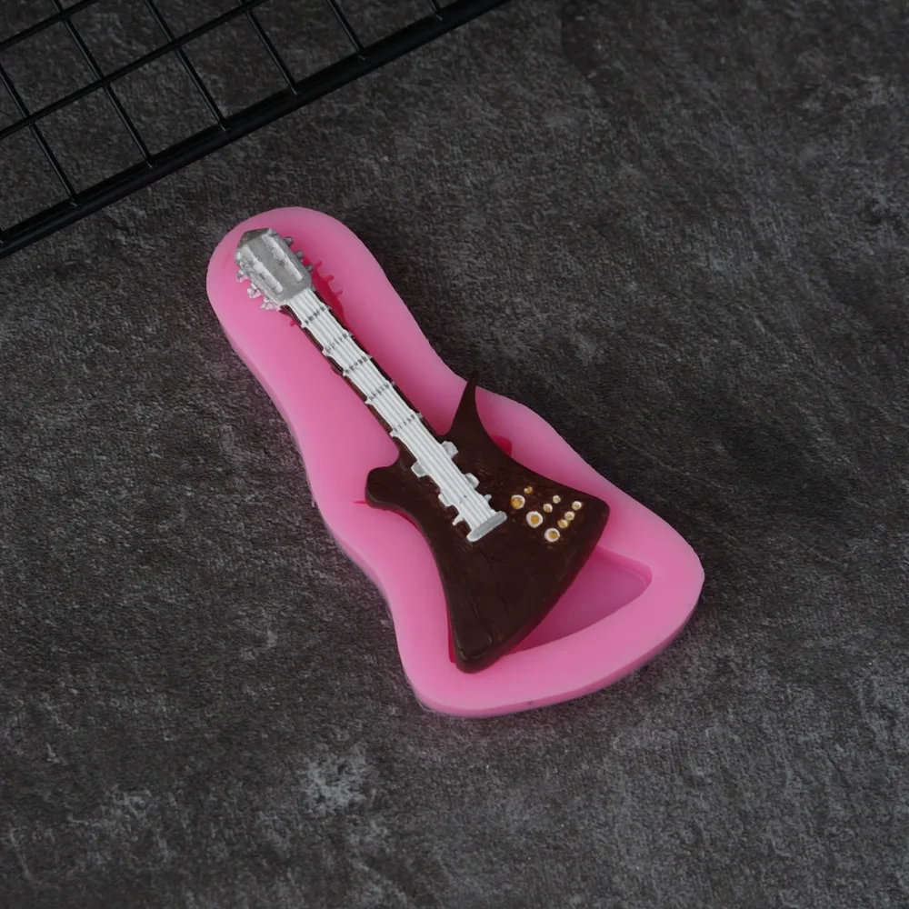 Guitar Shape 3D Silicone Mold Instrument Bass Fondant Cake Decorating Mould Cupcake Paste Molds For Music Theme Cake