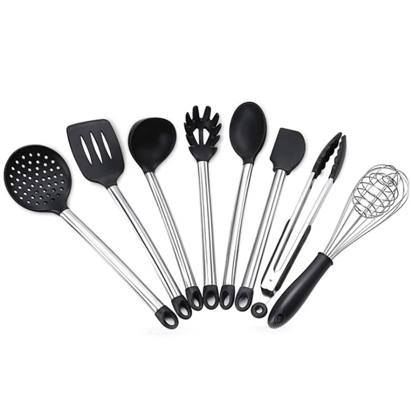 

Retail 8 piece set of kitchen utensils Suit Non-stick pan Silicone spatula scraper soup spoo colander Baking cooking tools AB353