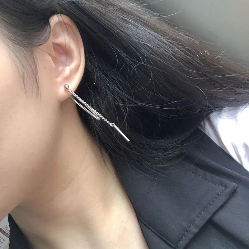 Pendientes colgantes de estilo coreano para mujer, aretes largos con borla, cadena con textura de Metal, bisutería de regalo EB126