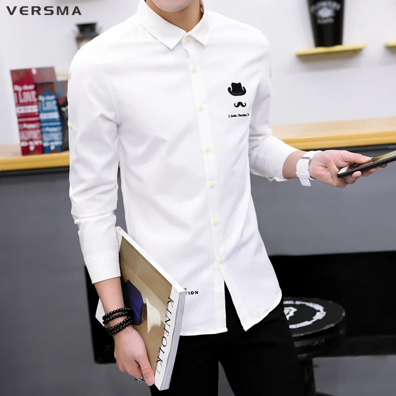 Camicia da uomo Casual VERSMA camicie eleganti da uomo a maniche lunghe camicia da uomo nera sociale Slim Fit camicia di qualità taglie forti Camisas Masculina
