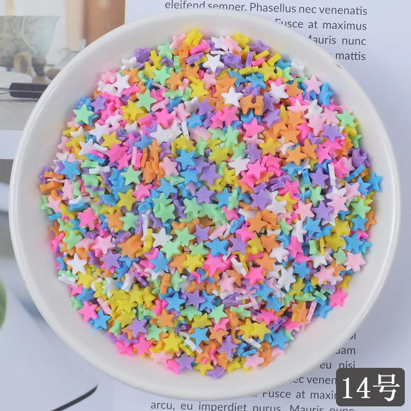 20 gr/los Nette Gefälschte Ton Streusel Bunte Herz Fünf Sterne Schleife Süßigkeiten Streusel für Handwerk Machen, DIY Kuchen Dessert Dekoration – Detail 14