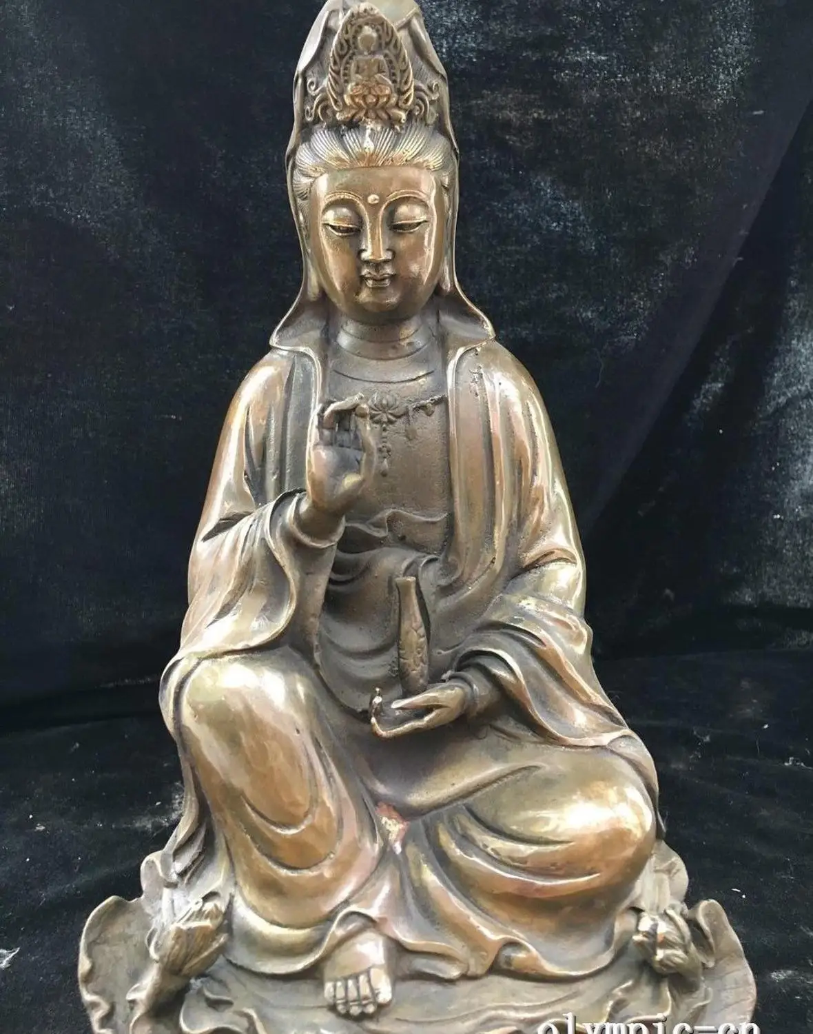 27CM 11'' copper carved lotus buddism godness Guanyin Avalokitesvara Bodhisattva