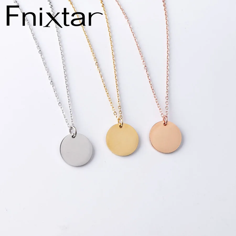 Fnixtar 20Pcs 45cm Stainless Steel Mirror Polish Necklace PVD Plating Round Disc Pendant Neckalce For Women\'s Fashion Jewelry