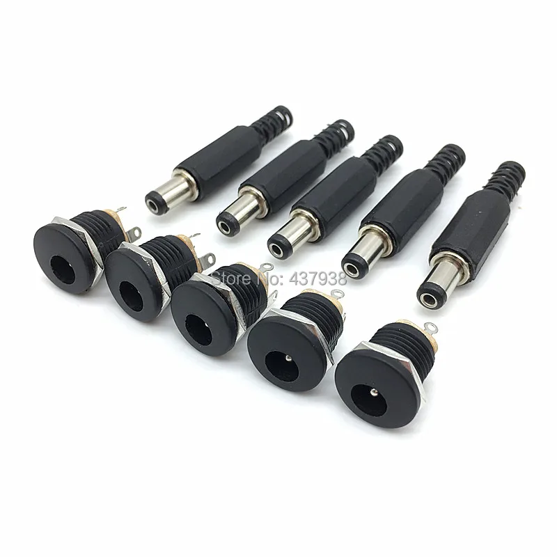 10pcs DC-022 12V 3A Plastic Male Plugs + Female Socket Panel Mount Jack 5.5x2.1mm DC Power Connector Electrical Supplies