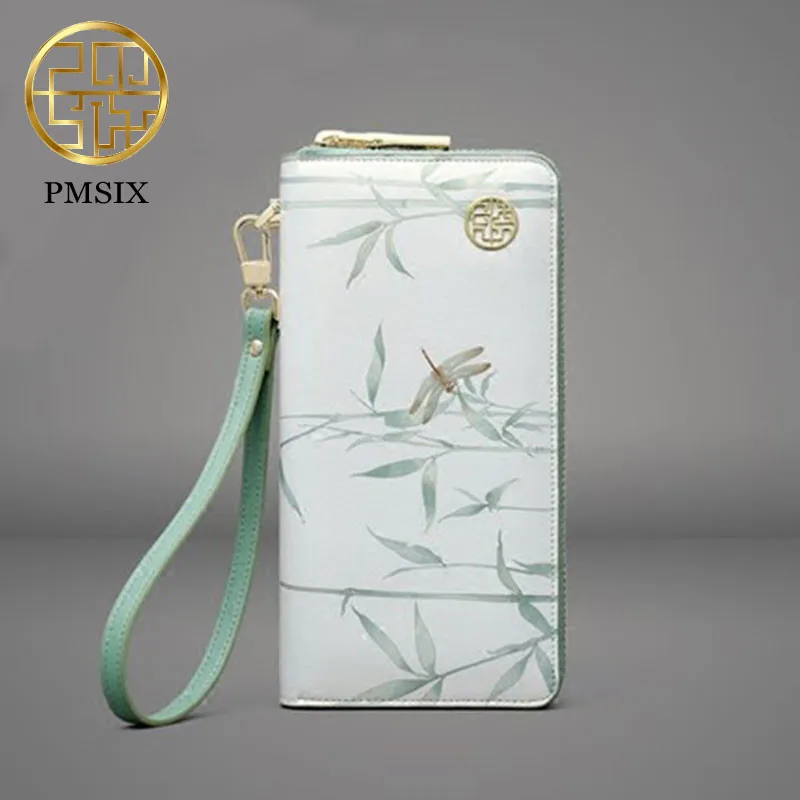 PMSIX 2020 Fashion Printing Leather Women Wallets Long Multiple Cards Holder Clutch Famous Designer Ladies' Purses Carteras Muje