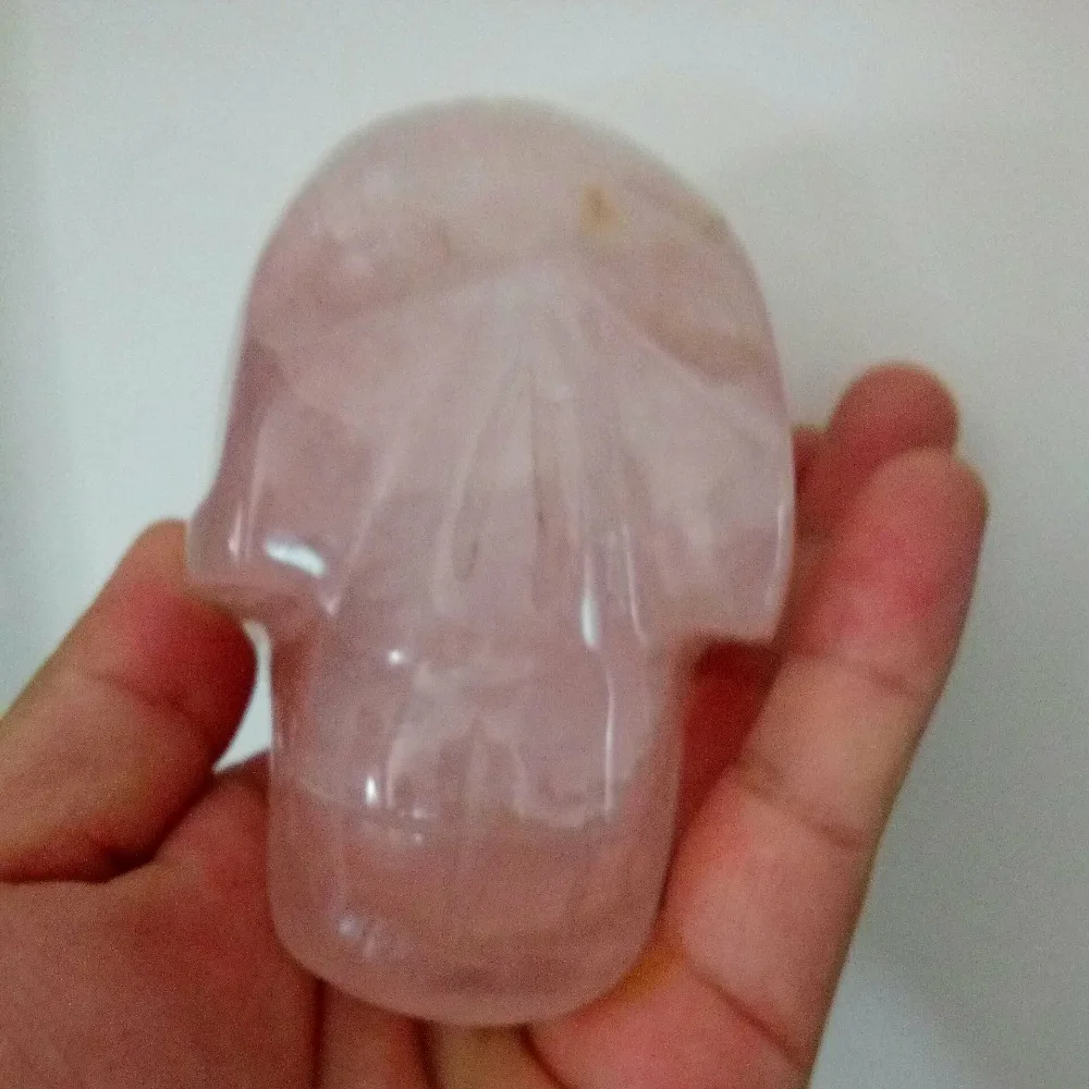 Cráneo de cristal realista tallado a mano, cuarzo rosa Natural grande, Madagascan, 756G