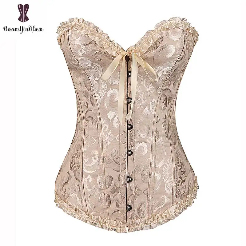 corset lace sexy waist trainer plus size bustier corset minceur overbust corset top plastic boned jacquard for party dress skirt