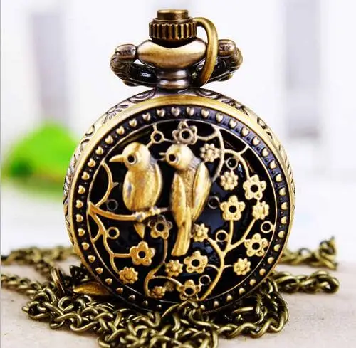 

wholesale buyer price good quality girl lady women bronze bird pocket watch necklace & pendants chain hour