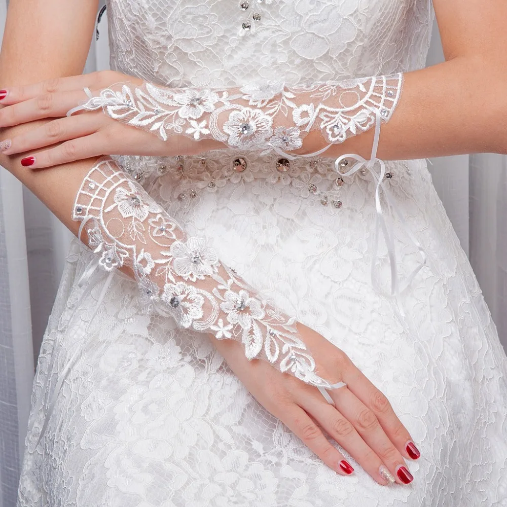 JaneVini guanti eleganti in pizzo senza dita con perline fiori guanti da sposa bianchi guanti da sposa per guanti da sposa Encaje c3 2018