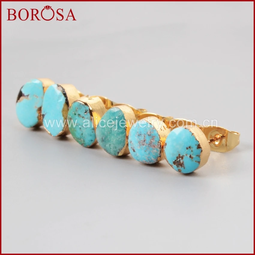 BOROSA 2017 New Arrival Fashion Gold Color Earring Natural Freedom Turkish Stone Stud Earring for Women G1017