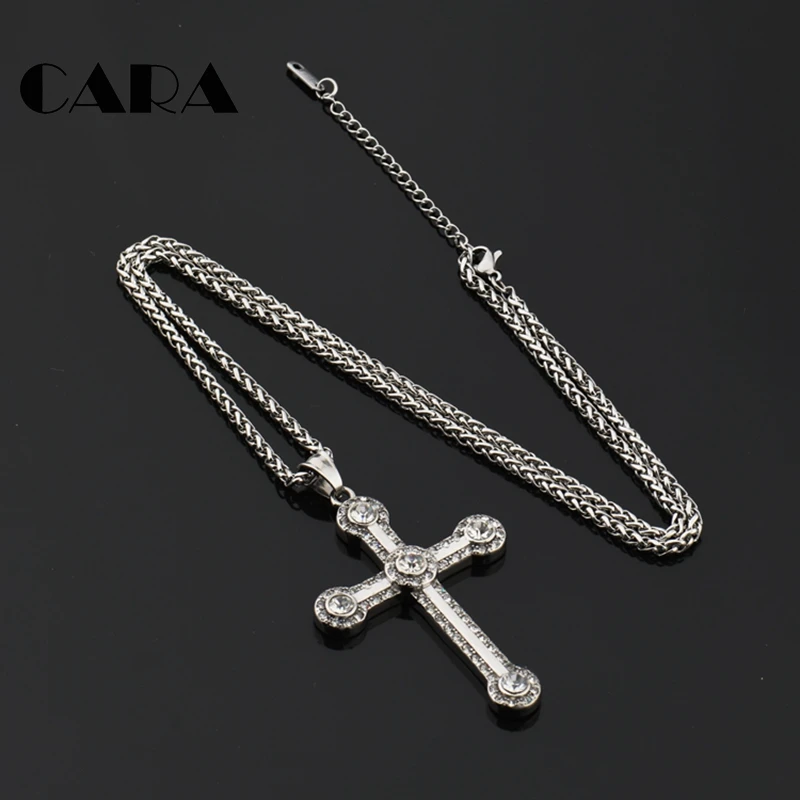 NEW arrival 316L stainless steel rhinestone cross necklace pendant Christian cross pendant snake chain hip hop necklace CAGF0326