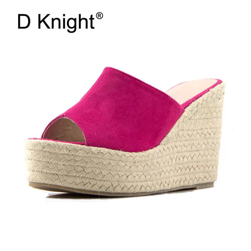 Brand Plus Size 30-43 Women Platform Wedges Slippers Summer Outside Black Woman Slides Sandals Mules Wedges High Heel Shoes Blue