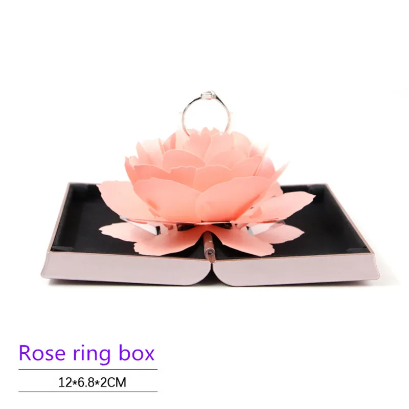 Caja de anillos de compromiso de boda rosa, soporte de almacenamiento de joyería sorpresa, el mejor regalo para el Día de San Valentín para mujeres