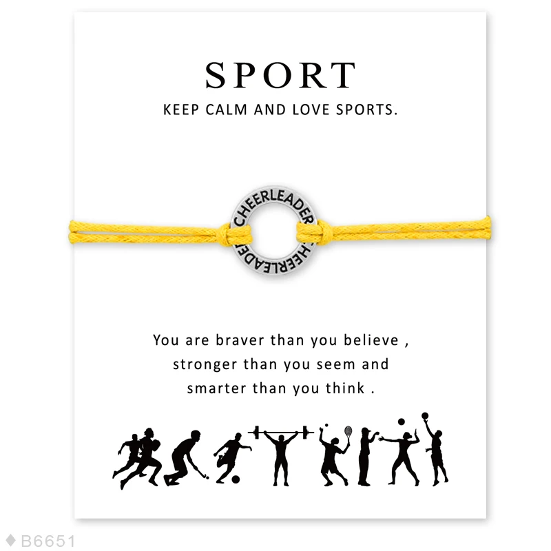 Cheerleader Cheer Mom Baseball Softball Basketball Soccer Hockey Volleyball Sports Charm Card Bracelets Women Men Jewelry Gift