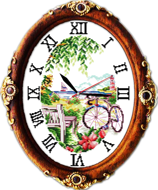 Seascape cross stitch kit 14ct 11ct count print canvas wall clock stitching embroidery DIY handmade needlework