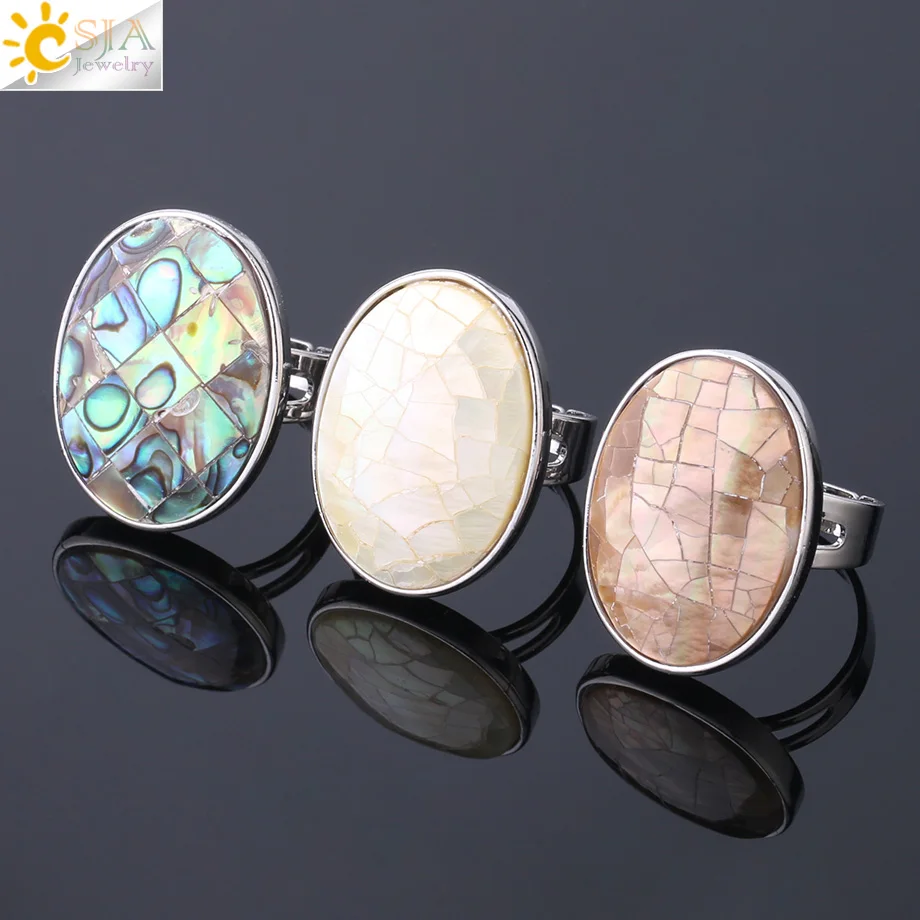 Silver Color  Natural Paua Shell Finger Rings for Men Girl Mother of Pearl Abalone Shell Colorful Yellow Summer Ring Gift F853