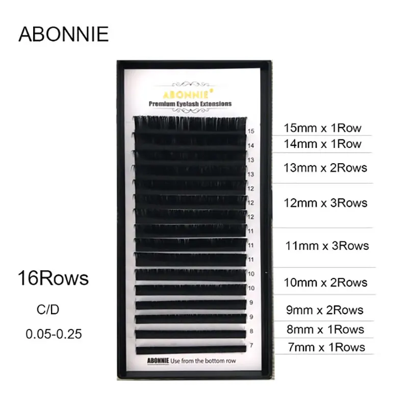 ABONNIE 16lines Premium Mink Individual Lashes Matte Black Volume Eyelash Extension C/D Curl Fake Lashes