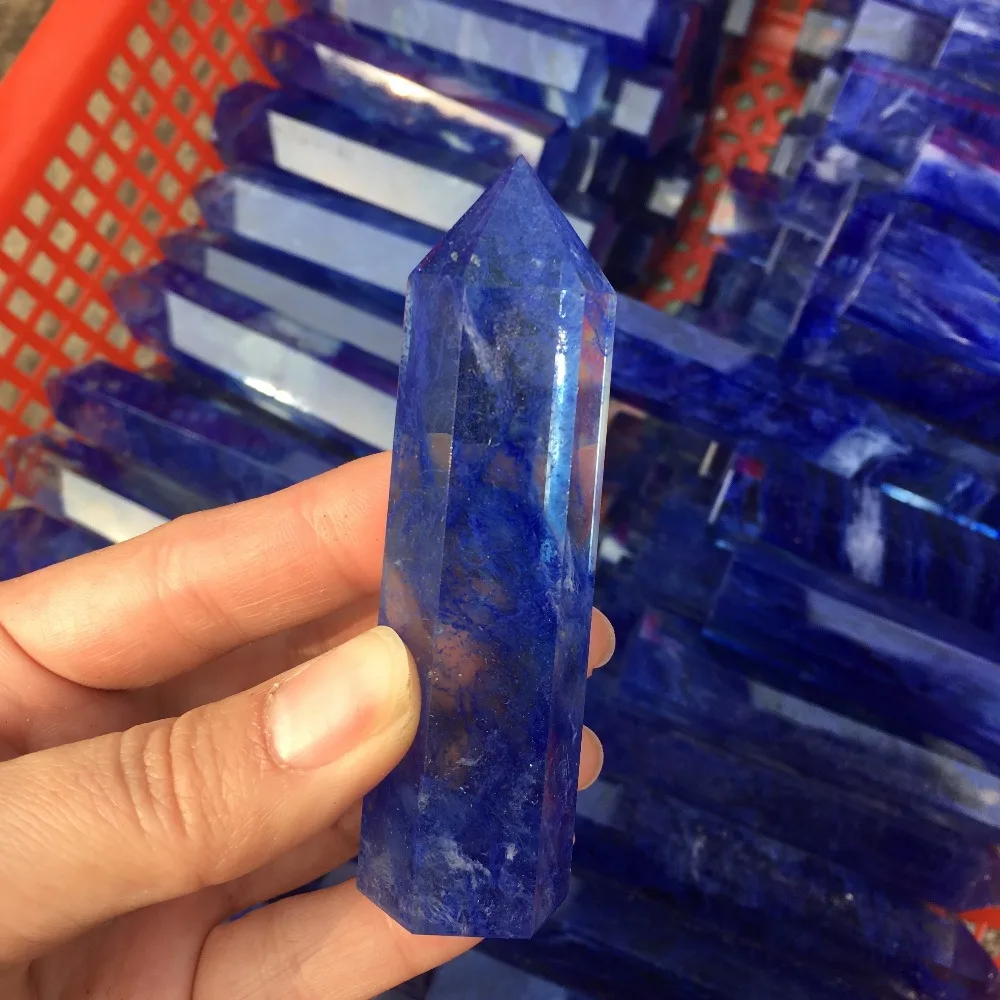 Melting Stone Blue Crystal Pillar Quartz Ornaments Decorative Hexagon Stick Stone 70-90mm