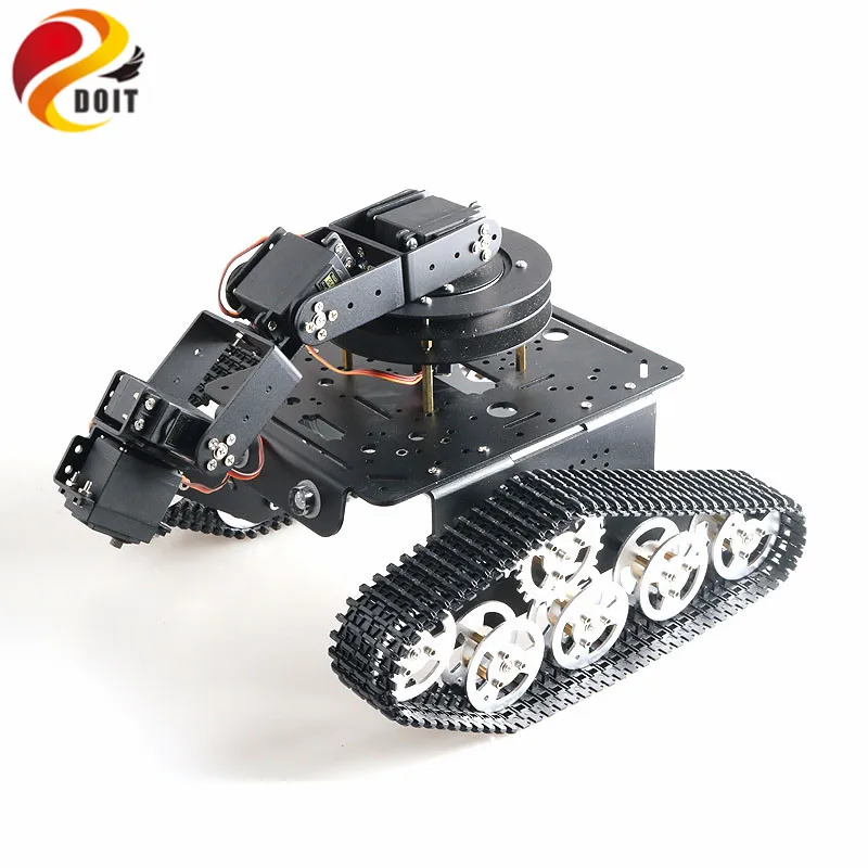 SZDOIT Full Metal 5DOF Robot Arm + T300 Tank Chassis Kit 360 Degree Rotating Pan/Tilt Base Servo Motor DIY Education Unassembled