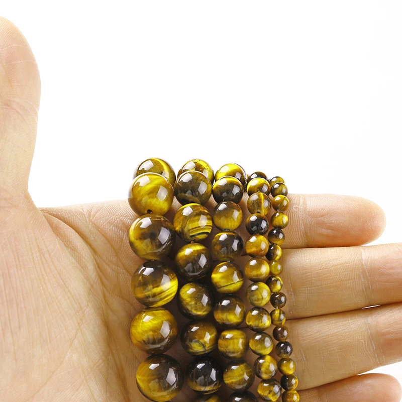 Natural Gem Stone Yellow Tiger Eye Round Loose Beads 4 6 8 10 12 14 16MM Fit Diy Charms Jewelry Making Accessories Bracelet