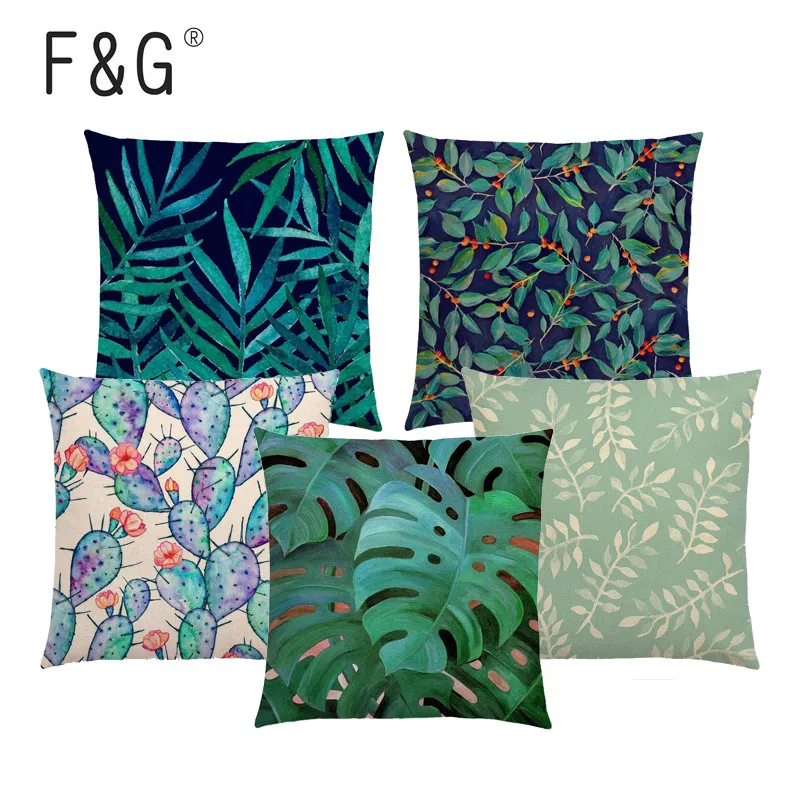 

Colorful Tropical Jungle Plant Cushion Cover Garden Watercolor Painting Leaves Family Decoration Car Sofa Throw Pillow Cover