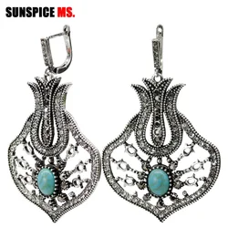 Retro Vintage Bohemia Big Dangle Earring For Women Indian Ethnic Wedding Hollow Flower Drop Hook Earrings Antique