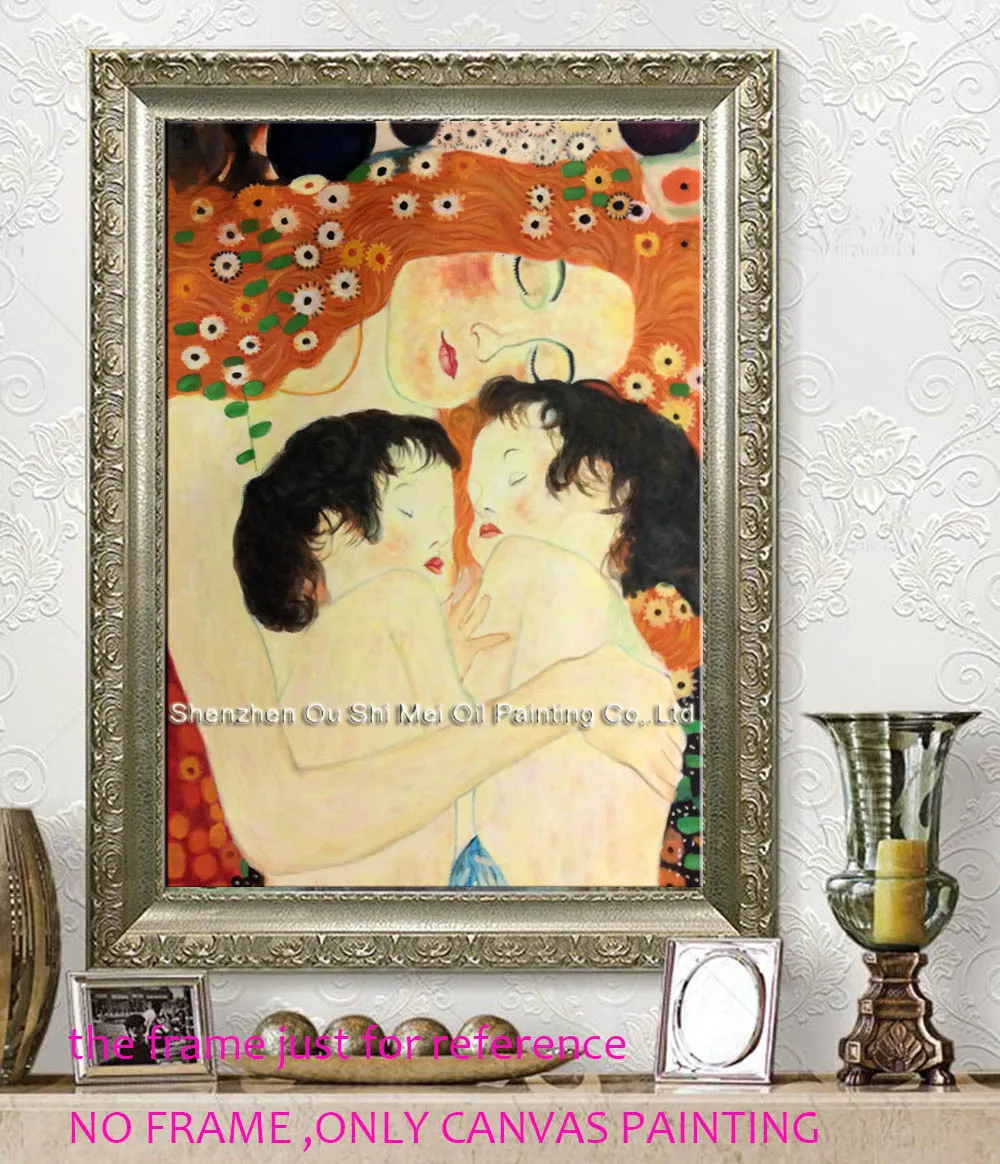 Hand Painted Famous Gustav Klimt Works Oil Paintings Imitation Canvas Oil Painting on Canvas For Room Decor Mother and Twins Art