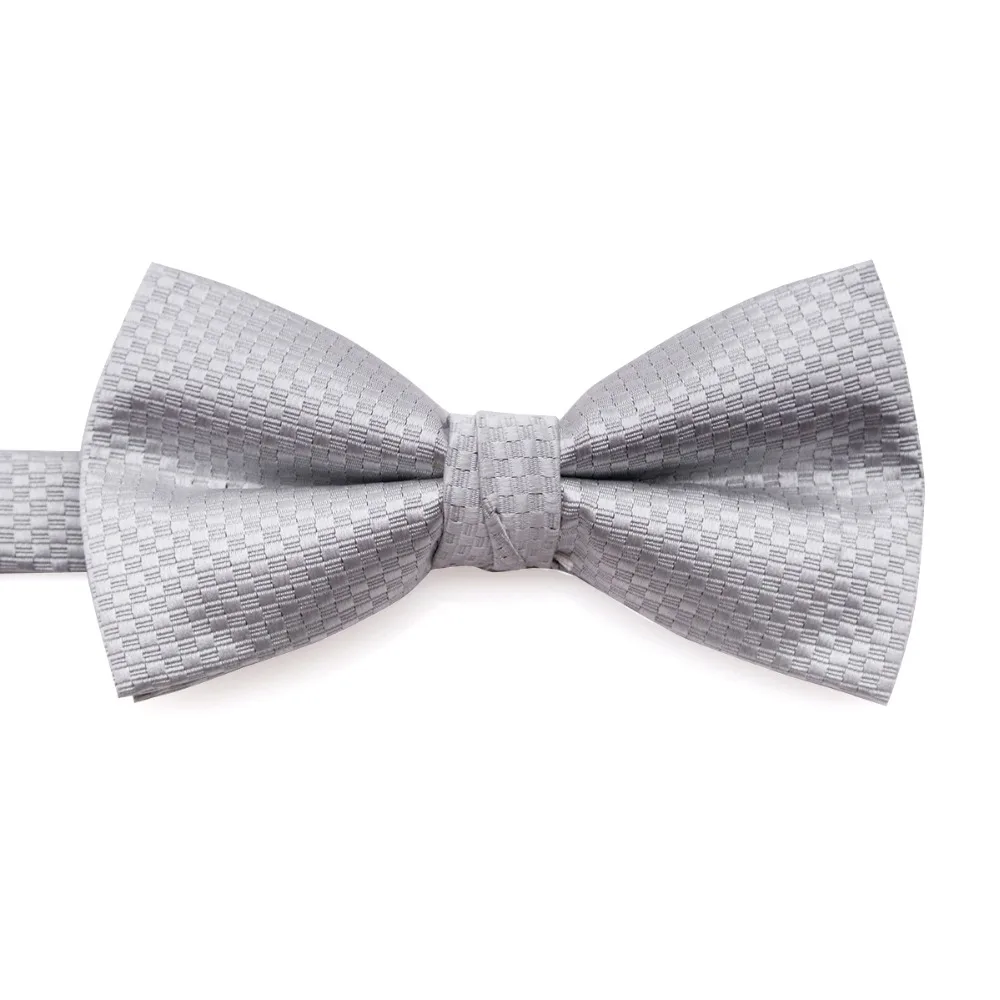 Solid Checked White Gray Grey Silver Pre-tied Tuxedo Bow Tie Mens Marriage Bow ties Adjustable 100% Silk Brand New Casual Party