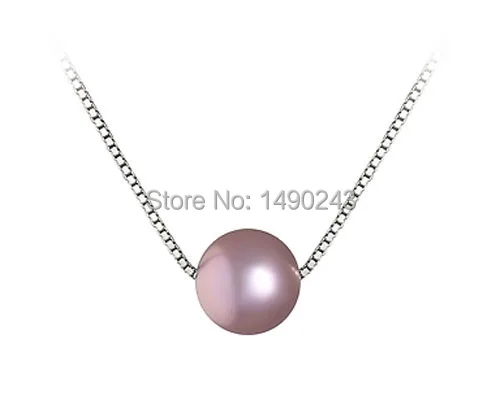 18 inches 925 Sterling Silver AAA Natural 8-9mm Lavender Round Fresh Water Pearl Necklace