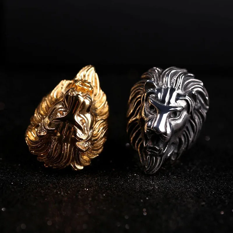 High Quality Punk Lion Head Animal Finger Ring For Men Male Gold Silver Color Titanium Steel Anel 8-13 US Big Size Bijoux TR0135