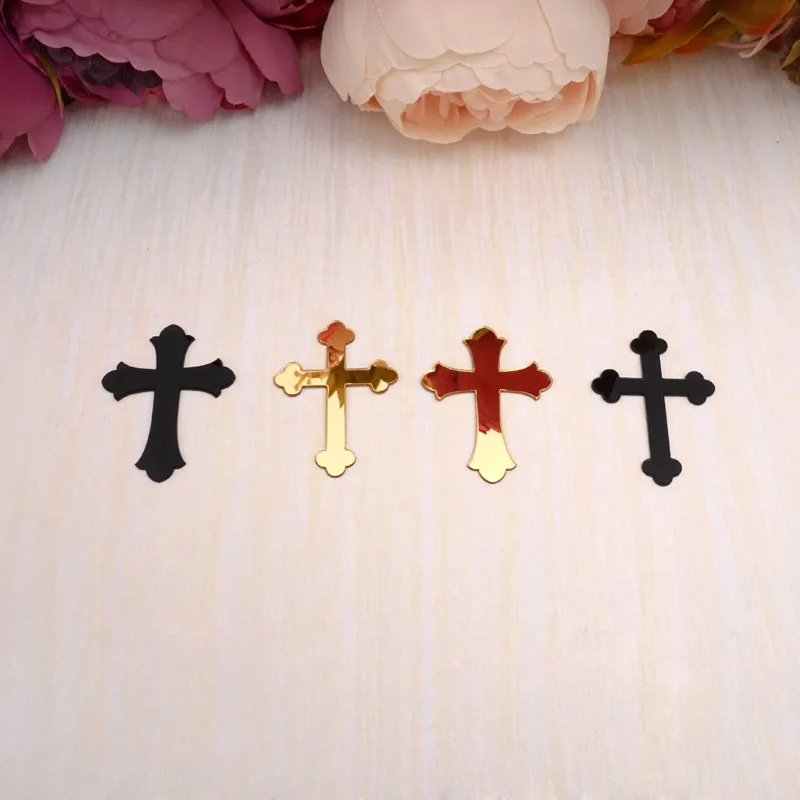 30pcs 8cm/ 5cm / 3cm Height Cutting Mirrored Cross Shape Acrylic Sticker Wedding DIY Engagement Personalized Home Decoration