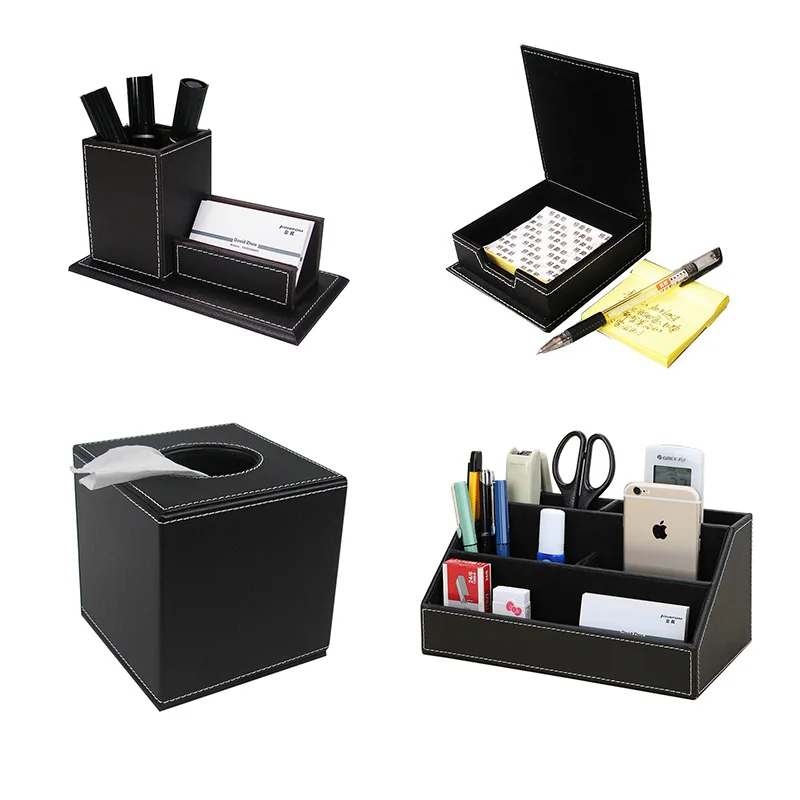 Office Accessories Home Study Stationery Desk Set Organizer Name Card Holder Pen Storage Box Memo Box Roll Tissue Case