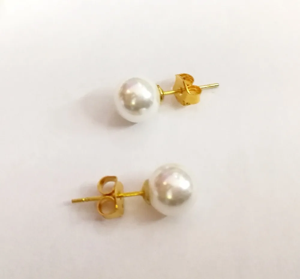 

Women Jewelry 8mm 10mm 12mm 14mm 16mm white round ball natural shell pearl gold color Stud Earrings