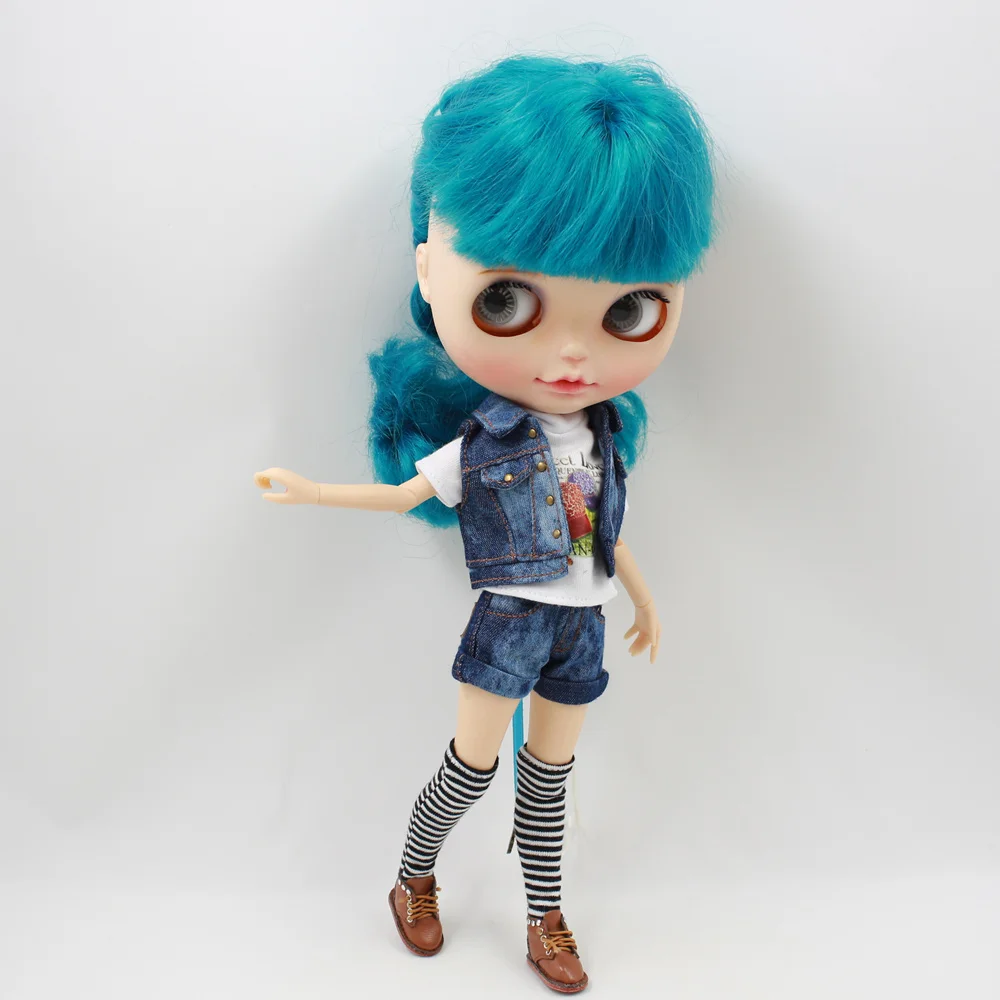 Tenue pour poupée Blyth, un ensemble de veste en jean West denim, t-shirt, chaussettes et pantalons en jean, costume pour bjd icy dbs 1/6