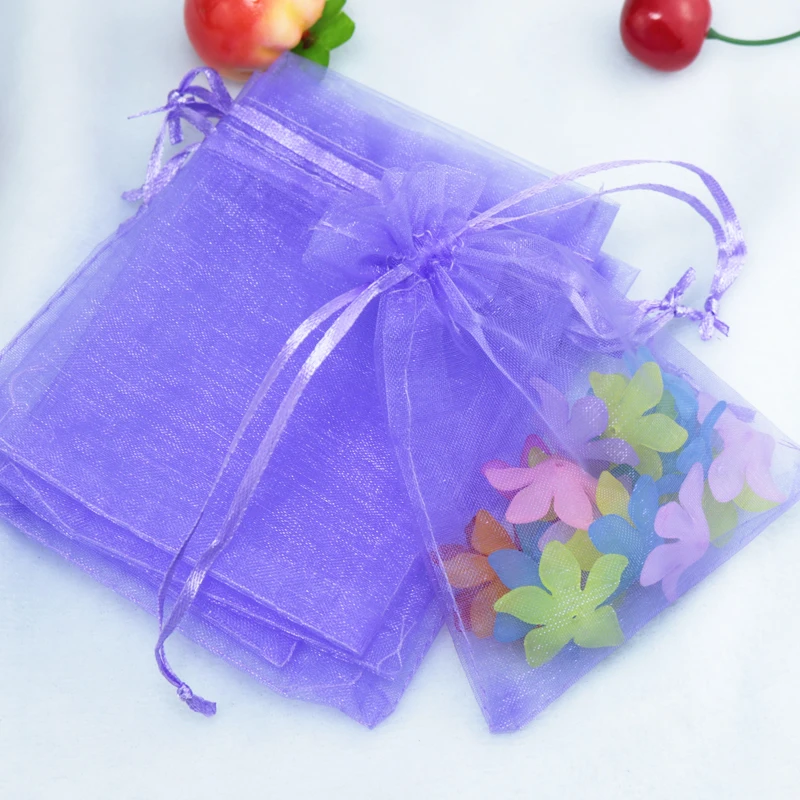 100pcs/lot Wholesle New Violet Drawstring Organza Pouch Gift Bags Fit Wedding Party 20x30cm