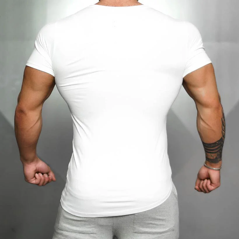 Blank Cotton Bodybuilding  T Shirt Men Summer Clothing Fitness Slim Fit Tight T-Shirts Gym Tshirt Homme Short Sleeve Male