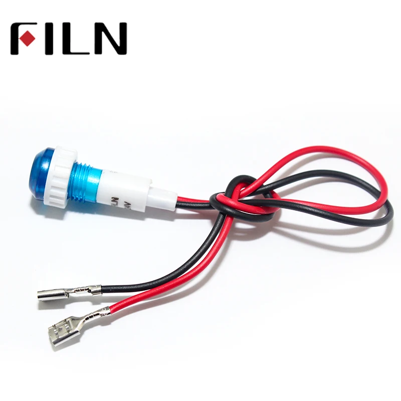FILN 5 pezzi 10mm indicatore luminoso in plastica 12V 24V 110V 220V Pannello luminoso a LED montato su pannello luminoso a LED Mini lunghezza cavo: 20 cm
