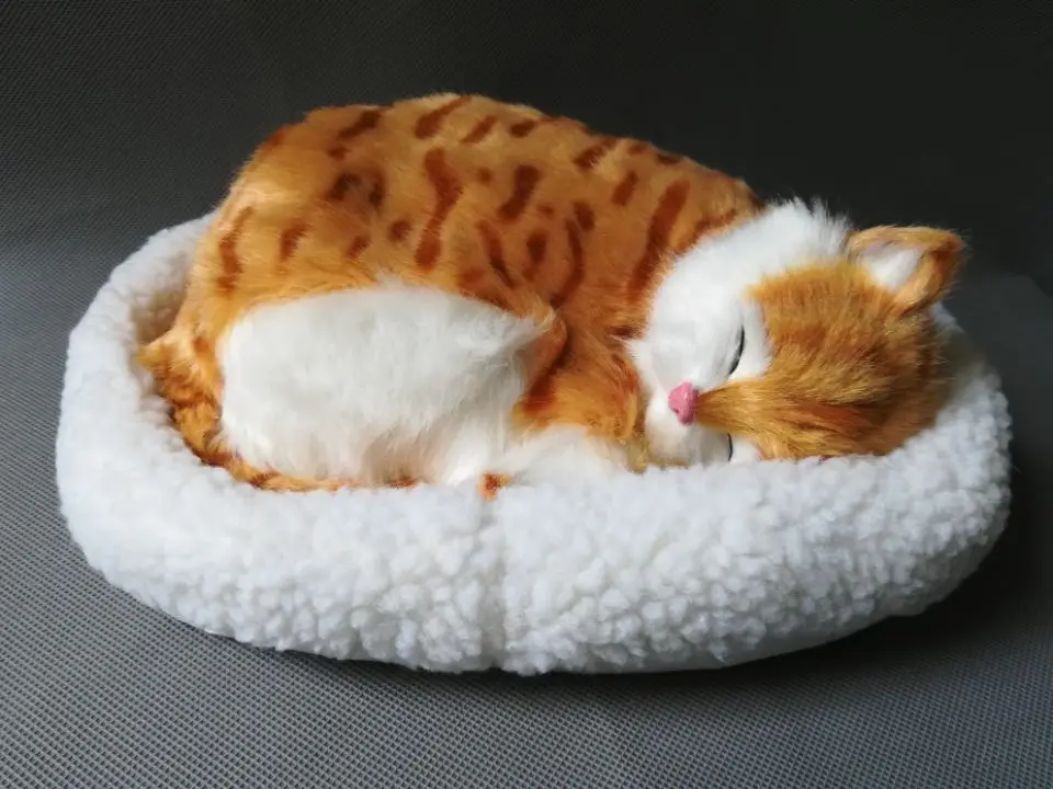 real life toy sleeping cat 23x20cm breathing cat model with mat, polyethylene&furs cat model home decoration gift d1220