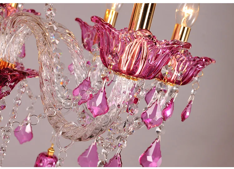 Dressing Room Pink glass Chandelier Hanging Light Restaurant Purple Bell Chandelier Crystal Lamp Lustres De Cristal Lampadario