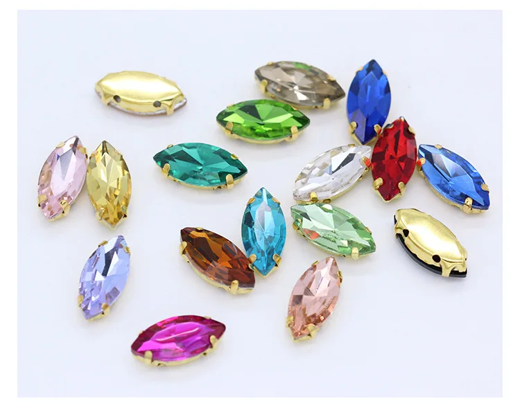 Glass Crystal Gold claw settings 4x8mm~17x32mm nice colors horse eye Navette Marquise shape Sew on rhinestone beads applique diy