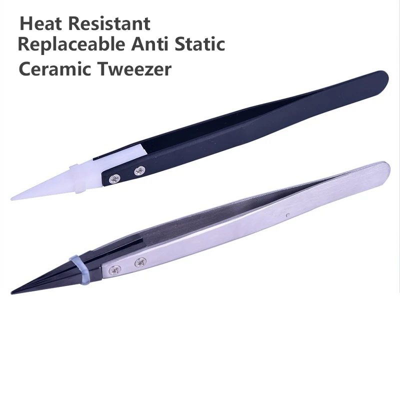 Heat Resistant Replaceable Anti Static Ceramic Tweezer Bit Tip Stainless Steel Ceramic Tweezers Pointed Tip DIY Tools