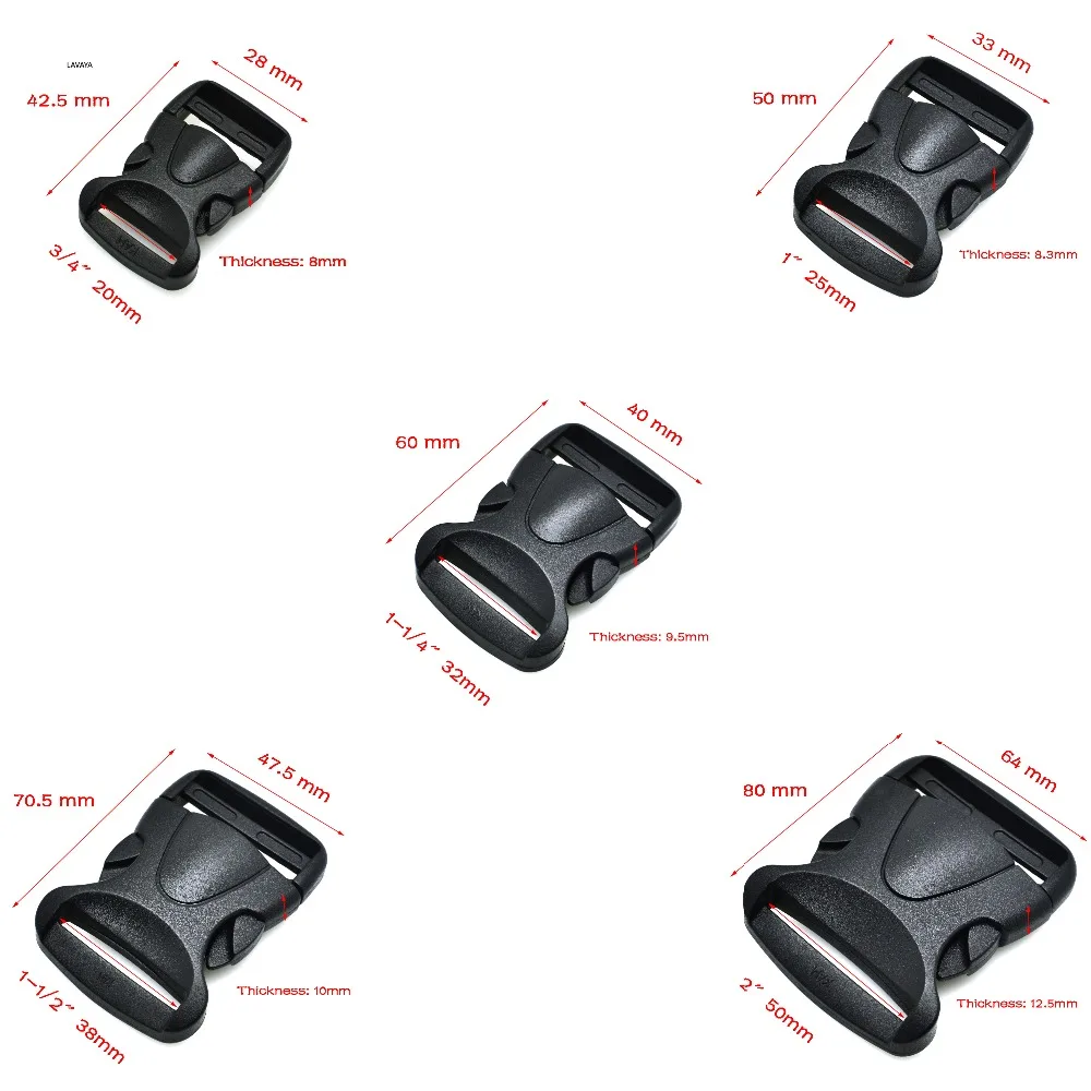 1pcs 20mm 25mm 32mm 38mm 50mm Side Release Buckle Plastic Curved Backpack Straps Webbing Bag Parts