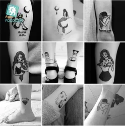 Small size 6x6cm Different Black Small Couples Tattoos Design Sex Girl Boy Temporary Tattoo Sticker Body Art on Hands Fake Tatoo