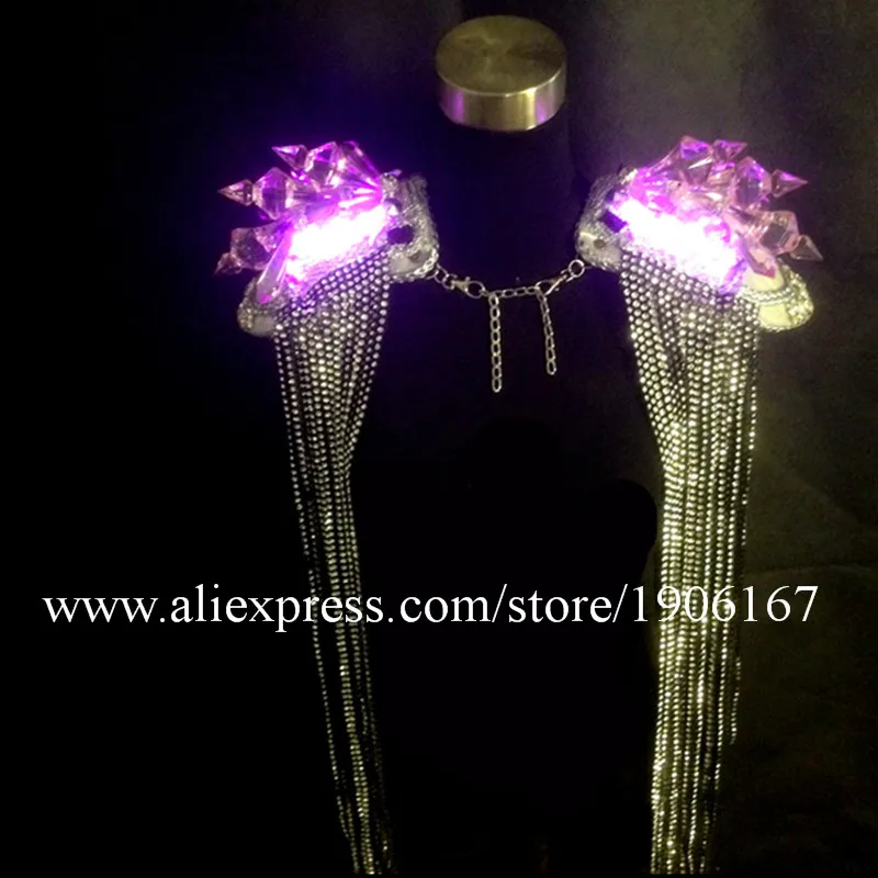 Led Luminous Crystal Tassel Party Evening Clothes Nightclub Light Up Grand Event Performance Shoulder Led Ballroom Costume